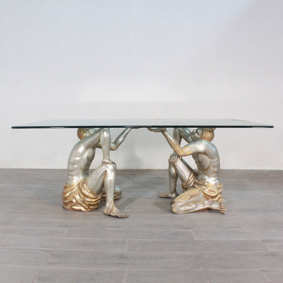 1 Par Moros venecianos en madera tallada a mano con hoja de oro y plata. Ideales como base para mesa de comedor , o para consola o escritorio. Precio Individual.